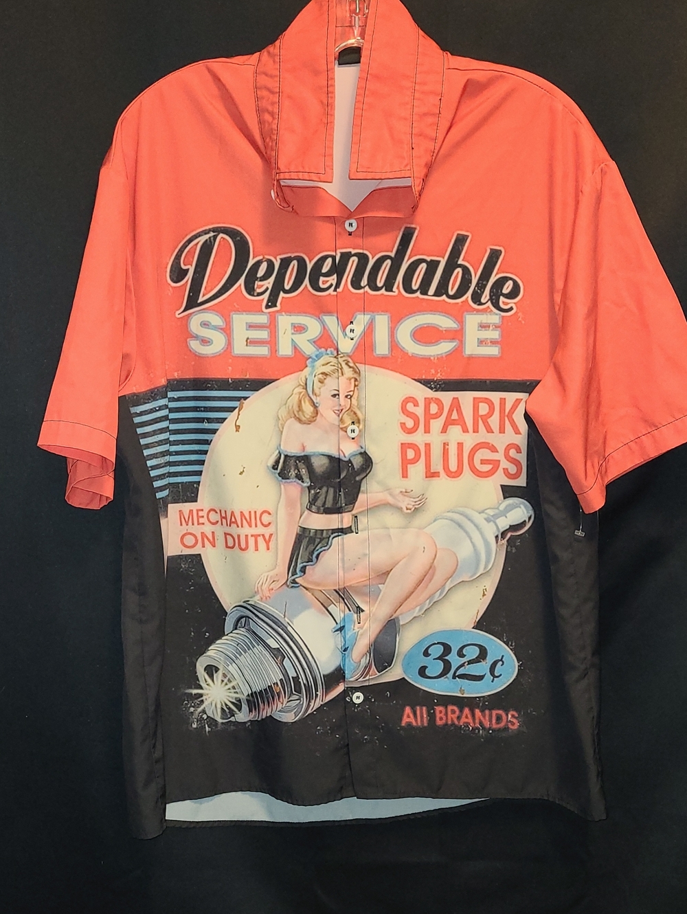 RETRO STYLE MENS BUTTON DOWN GREASE MONKEY SEXY PIN UP GIRL